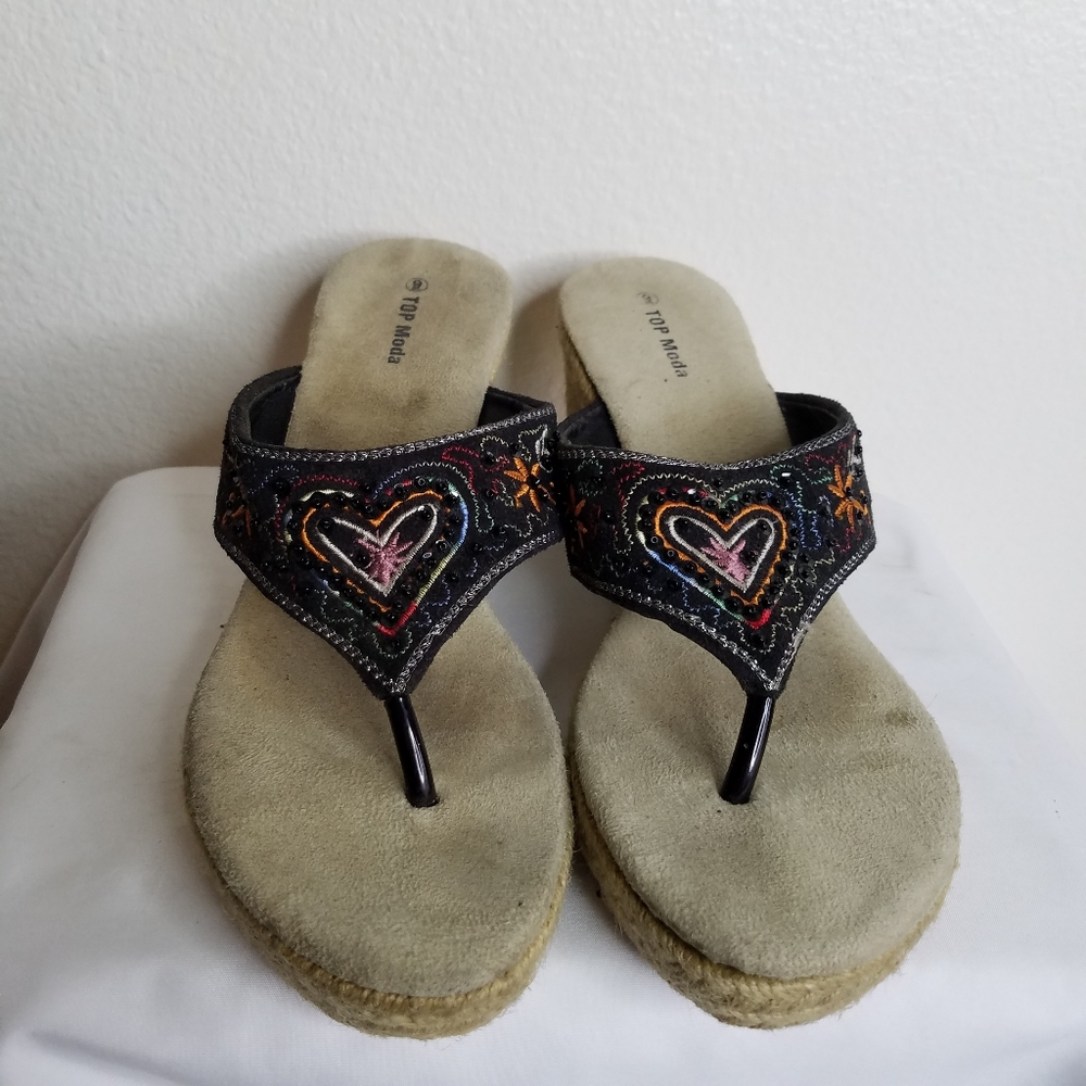 Top Moda beaded heart espadrilles size 9